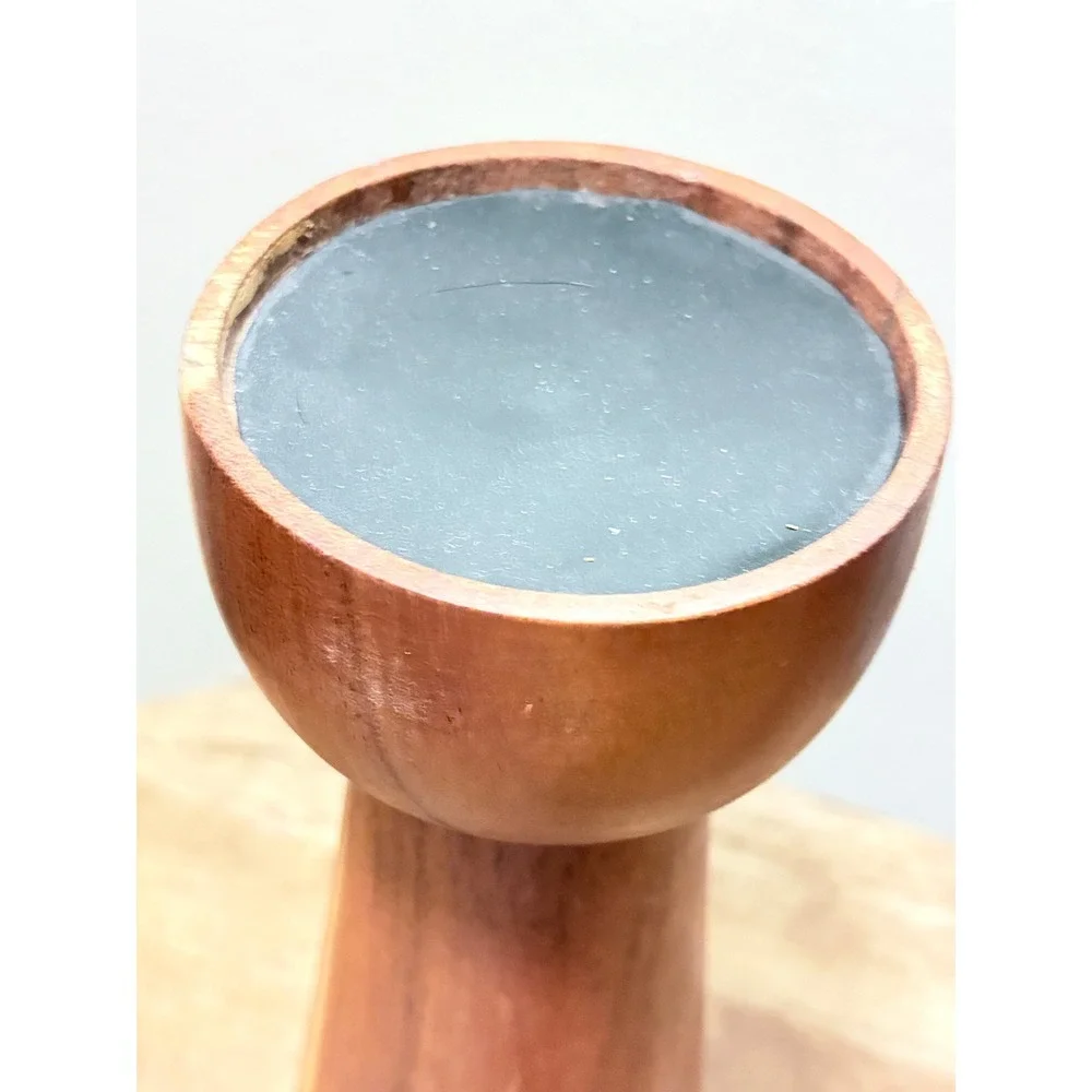Vintage MCM Hand Turned Wood Pillar Candle Holder Set of 3 Trio